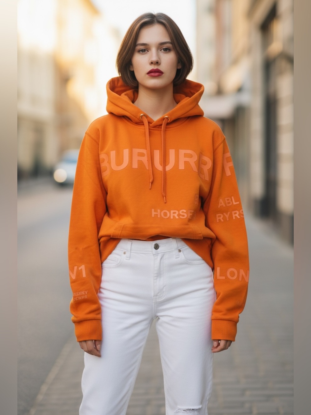 Burberry Orange Logo Hooded Sweatshirt